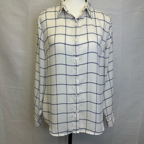 Banana Republic Sheer Windowpane Plaid Button-Down Blouse Size S - Picture 2 of 10